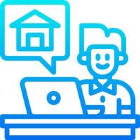A man is working on his laptop and has a house icon on his screen vector