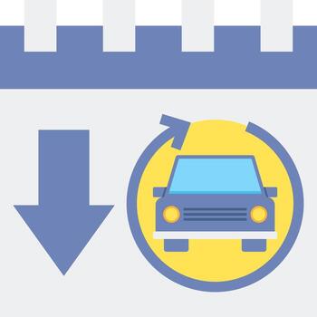 A car is shown in a calendar with an arrow pointing to it vector