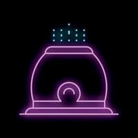 Modern electric humidifier diffusing water vapor neon sign icon on black background vector