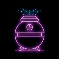 Neon icon of smart humidifier diffusing water droplets into air vector