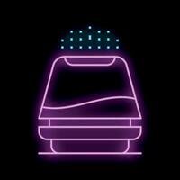 Glowing neon line train icon isolated on black background vector illustration