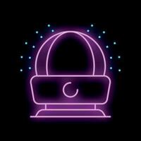 Glowing neon sign depicting a spherical pet carrier with a moon icon on a black background vector