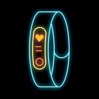 Neon fitness tracker displaying heart rate on black background vector