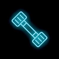 Minimalist blue neon dumbbell is glowing on a dark background vector