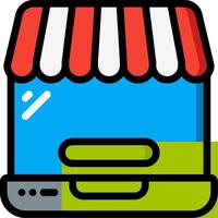 A shop icon with a red and green roof vector