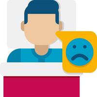 A man in bed with a sad face and a speech bubble vector
