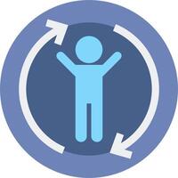 A blue circle with an arrow pointing to the left and a person standing in front of it vector