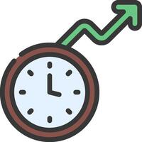 A clock with an arrow going up and a green arrow pointing down vector