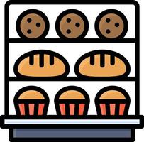 A bakery display with bread, cookies and muffins vector