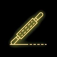 Bright yellow neon rolling pin making a line over black background vector