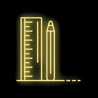 Glowing neon line ruler and pencil icon isolated on black background vector illustration