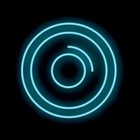 Blue neon sign showing concentric circles on black background vector