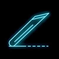 Glowing neon utility knife cutting a dashed line icon vector