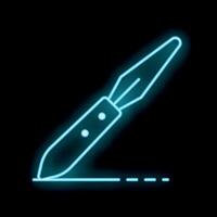 Neon scalpel cutting a dotted line on black background vector