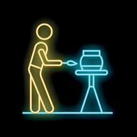 Craftsman working with fire in his workshop neon sign light banner vector