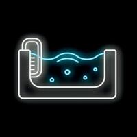 Glowing neon icon of a swimming pool with stairs and bubbles vector