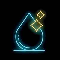 Neon water drop shining on black background symbolizing cleanliness and purity vector