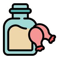 Glass jar containing peach jam and two peaches icon vector