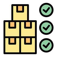 Cardboard boxes stacked and ready for shipping with validation checkmarks vector
