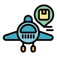 Airplane delivering package with pin point location icon vector