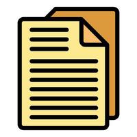 Yellow document file icon showing a page with lines of text for writing notes vector