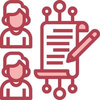 A red icon of people holding a pen and a paper vector