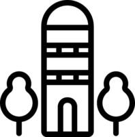 A black and white illustration of a tower with trees vector