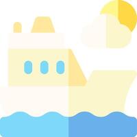 A boat floating in the ocean with a sun and clouds vector