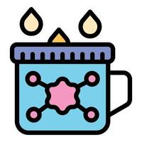 Scientist adding chemicals to liquid in beaker icon vector