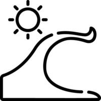 A black and white drawing of a wave and sun vector
