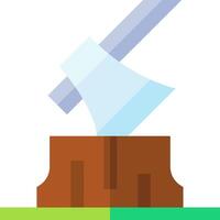 An axe is stuck in a stump with a green background vector