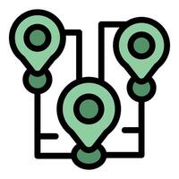 Gps route with three location pins showing destination points vector