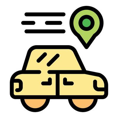 Yellow car moving towards green location pin icon