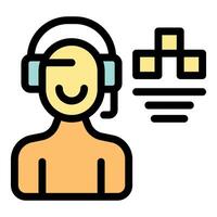 Happy customer service operator wearing headset with microphone answering questions vector