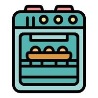 Convection oven baking bread rolls on tray vector