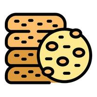 Cookies with chocolate chips stacked next to single cookie icon vector