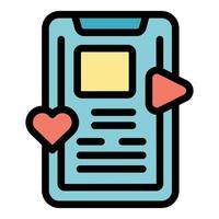 Smartphone showing social media content with like and play buttons vector