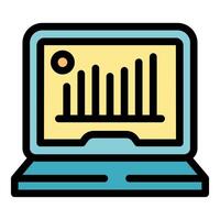 Laptop showing growing bar chart icon representing business success vector