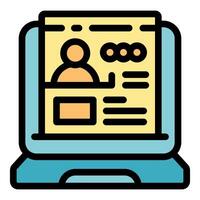 Laptop showing curriculum vitae with candidate information and skills vector