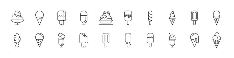 Ice Cream Set of Thin Icons. Editable Stroke. Suitable for Web Sites, Books, Cards, Apps vector