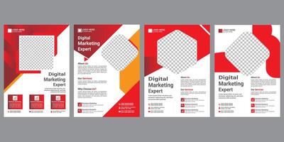 set of bundle flyer design template red color vector