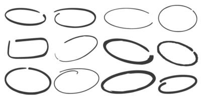 Highlight pen line. Hand drawn circle underline sketch. Oval pencil stroke. Doodle mark scribble. Ellipse and round emphasis. Elements set vector