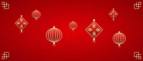 chinese new year cloud lantern ornament red gradient background vector