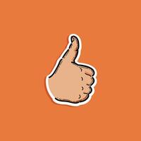 An illustration of a hand-drawn thumbs-up gesture on an orange background, symbolizing positivity, encouragement, and approval. This simple design is suitable for promotions, positive messages. vector