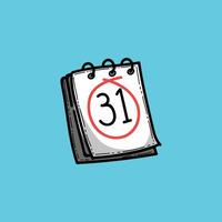 Cartoon illustration featuring a calendar with the date 31 circled prominently, set against a simple blue background, symbolizing deadlines, appointments, and important dates. vector