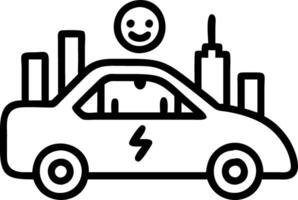 A businessman smiling while driving an electric car through a city vector