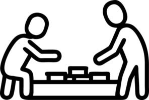 A young man and his elderly mentor assembling a model train set in a well lit basement with space for text vector