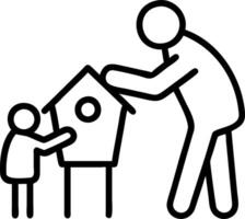 A young boy and his elderly grandfather building a birdhouse in a sunny backyard with space for text vector