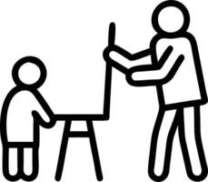 A young artist and their elderly mentor painting canvases in a bright studio with space for text vector