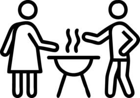 A young couple and their elderly parents enjoying a barbecue in a spacious backyard with space for text vector